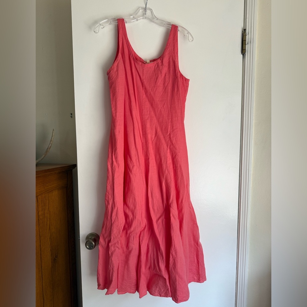 Eileen Fisher midi dress - petite medium - 100% Irish linen - coral pink